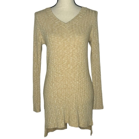 Anthropologie Deletta Ribbed V-Neck High Low Knit Tunic - Picture 2 of 15